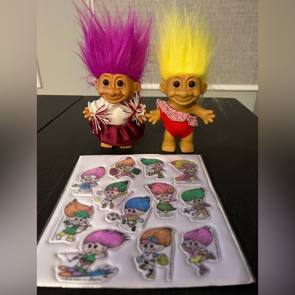 Cheerleader and Bathing Suit Troll. Come with a bonus!!! Puffy Stickers!!!